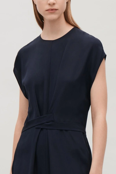 Shop Cos Silk Dress With Wrap Tie In Blue