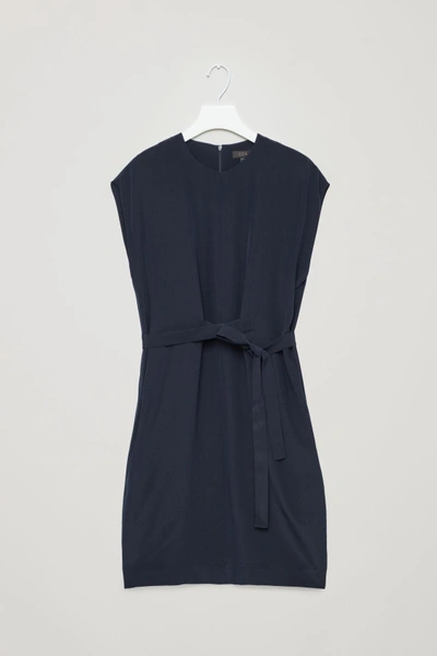 Shop Cos Silk Dress With Wrap Tie In Blue