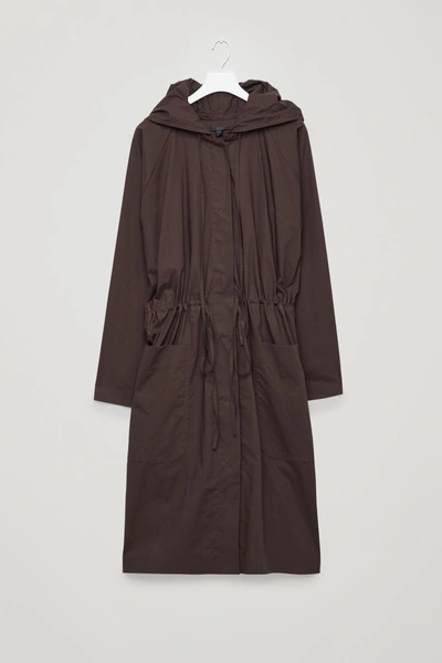 Shop Cos Functional Hooded Poplin Mac In Brown