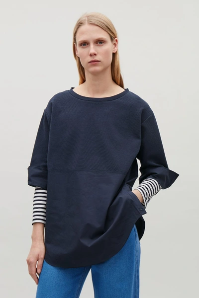 Shop Cos Sweatshirt With Shirt Hem In Blue