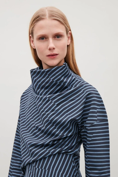 Shop Cos Striped Top With Draped Neck In Blue