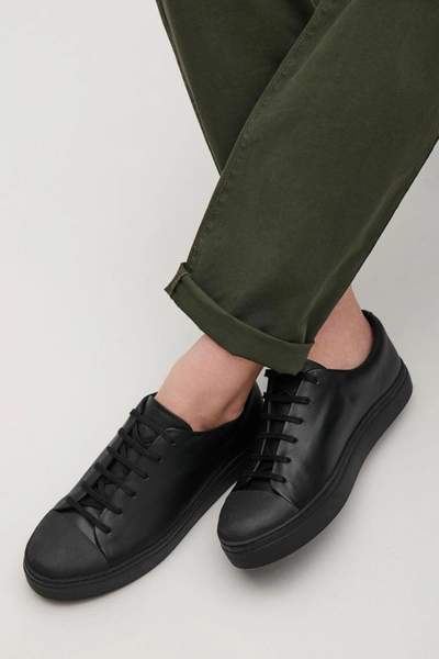 Shop Cos Rubber-detailed Leather Sneakers In Black