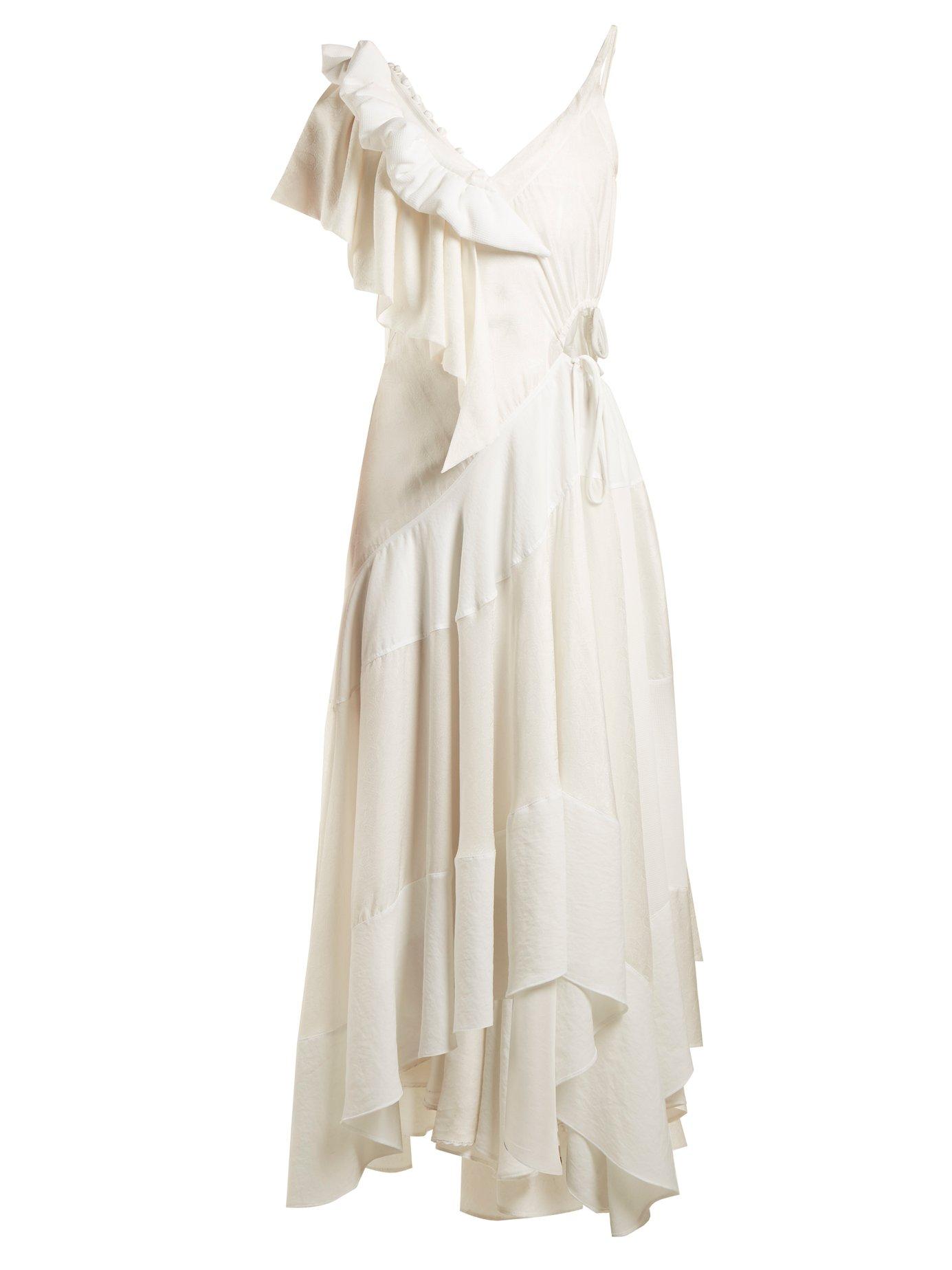 Loewe Cutout Ruffled Jacquard And Crepe Dress In White | ModeSens