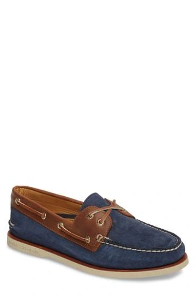 Shop Sperry Gold Cup - Authentic Original Boat Shoe In Navy/ Tan Leather Nubuck