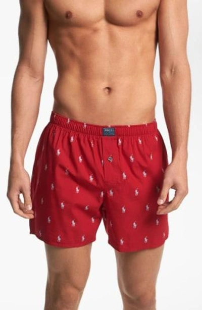 Shop Polo Ralph Lauren Woven Boxer Shorts In Red/ Elite Blue