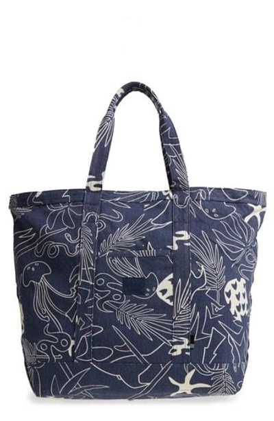 Shop Herschel Supply Co Bamfield Cotton Canvas Tote - Blue In Abstract Island