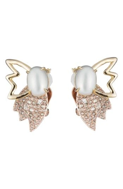 Shop Alexis Bittar Imitation Pearl Butterfly Clip Earrings In Gold/ Silver