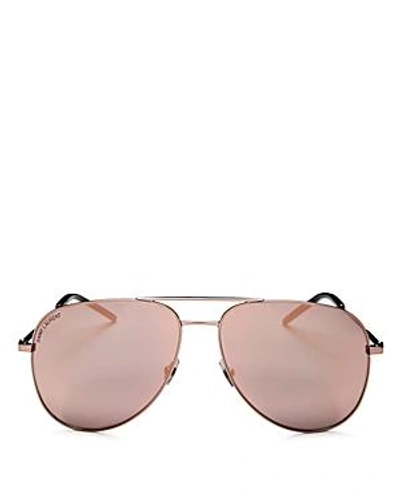 Shop Saint Laurent Women's Classic Mirrored Brow Bar Aviator Sunglasses, 59mm In Rose Gold/pink