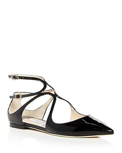 JIMMY CHOO WOMEN'S LANCER PATENT LEATHER ANKLE STRAP FLATS J000104484