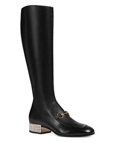 Shop Gucci Women's Mister Leather & Crystal Heel Tall Boots In Black