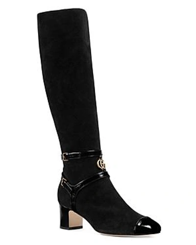 Shop Gucci Women's Suede Mid Heel Tall Boots In Black