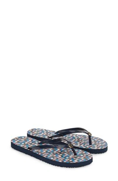 Shop Tory Burch Thin Flip Flop In Navy Prism Mini