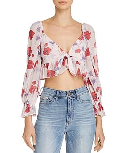 Shop Endless Rose Floral Tie-front Cropped Top In Darling Poppy