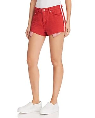 Shop Pistola Winston High-rise Striped-trim Denim Shorts In Light Red