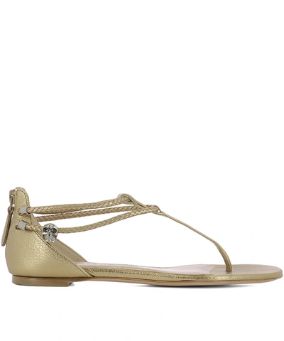 Shop Alexander Mcqueen Gold Leather Sandals