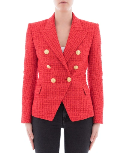 Shop Balmain Red Cotton Jacket