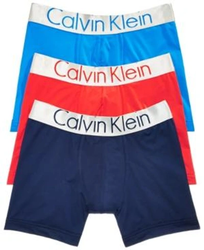 Shop Calvin Klein Men's 3-pk. Steel Waistband Boxer Briefs In Red/light Blue/deep Navy