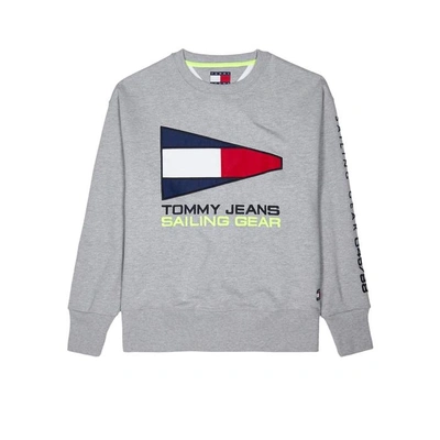 Shop Tommy Jeans Logo-embroidered Cotton-blend Sweatshirt In Grey