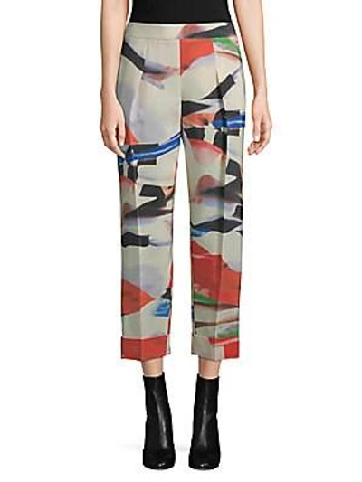 Shop Giorgio Armani Printed Silk Ankle Pants In Orange Multi