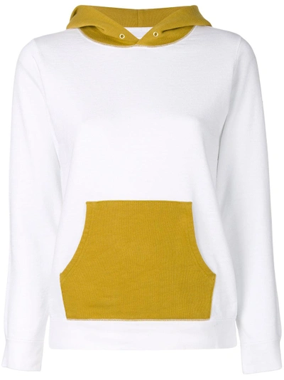 Shop Visvim Hooded Colour Block Sweater In White Green