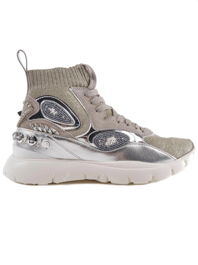 Shop Valentino Embroidered Hi-top Sneakers In Metallic
