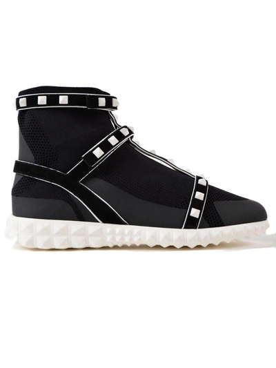 Shop Valentino High Top Sneaker Free Rockstud In 0vp Nero-bianco