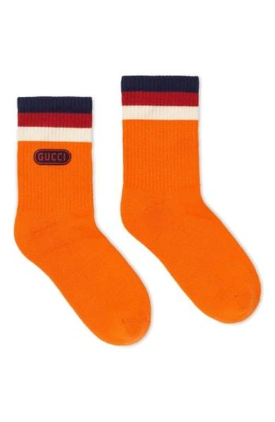Shop Gucci Logo Stamp Socks In Orange