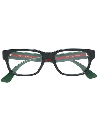 Gucci Web Detail Rectangular-frame Glasses In Black