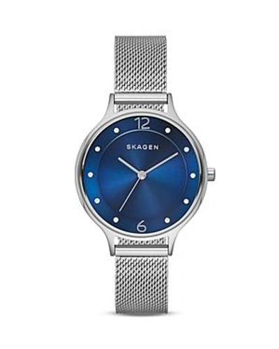 Shop Skagen Anita Mesh Bracelet Watch, 30mm In Silver/blue