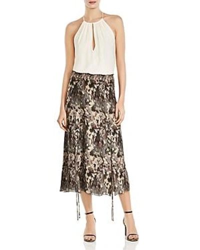 Shop Haute Hippie Solo Printed Lace-up Silk Midi Skirt In Mughsot Camo