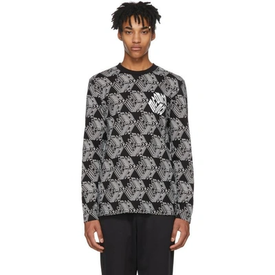 Shop Mcq By Alexander Mcqueen Mcq Alexander Mcqueen Black And White Long Sleeve All Over Mcq Cube T-shirt In 1000 Black