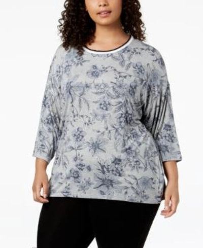 Shop Calvin Klein Performance Plus Size Printed Drop-shoulder T-shirt In Pearl Grey Heather Combo