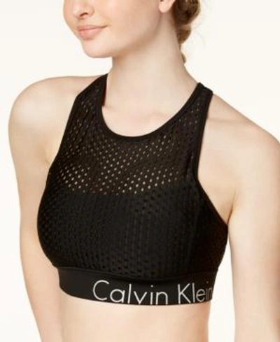 Shop Calvin Klein Performance Mesh Cross-back Medium-support Sports Bra In Black