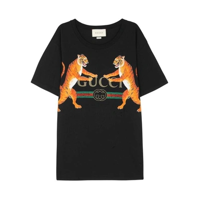 Shop Gucci Black Printed Cotton T-shirt