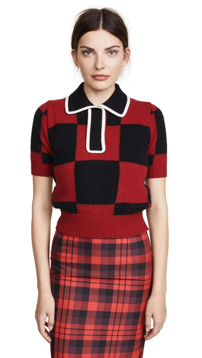 Shop N°21 Collared Check Sweater In Black/red Check