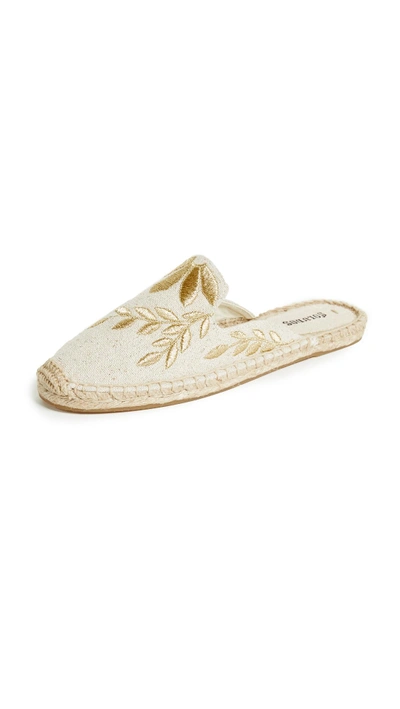 Shop Soludos Embroidered Mules In Sand/metallic