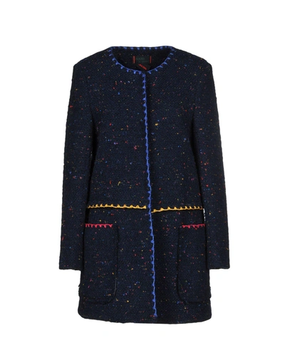 Shop Femme By Michele Rossi Coats In Dark Blue