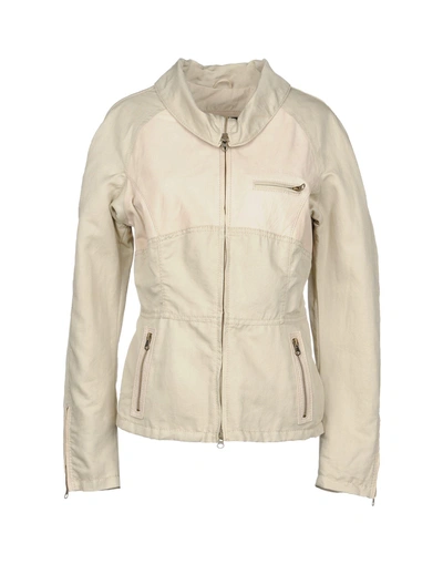 Shop Armani Jeans Leather Jacket In Sand