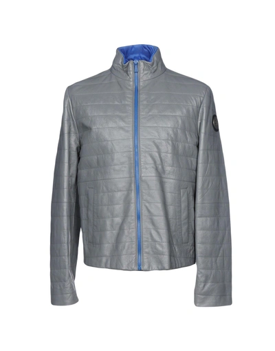 Shop Tru Trussardi Leather Jacket In Grey