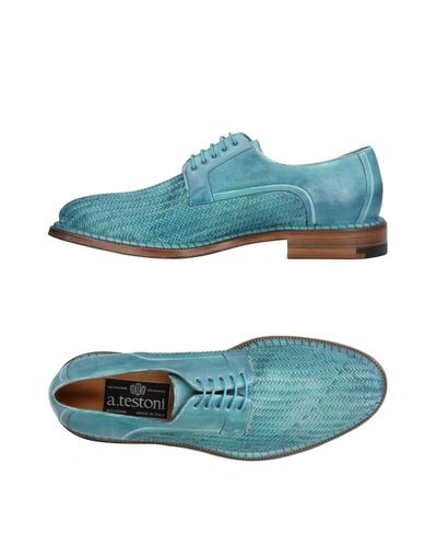 Shop A.testoni Laced Shoes In Turquoise