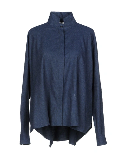 Shop Xacus Solid Color Shirts & Blouses In Dark Blue