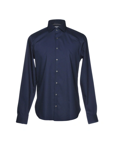 Shop Michael Kors Mens Man Shirt Midnight Blue Size 15 Cotton, Elastane In Dark Blue