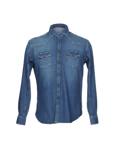 Shop Alessandro Gherardi Man Denim Shirt Blue Size Xl Cotton, Elastane