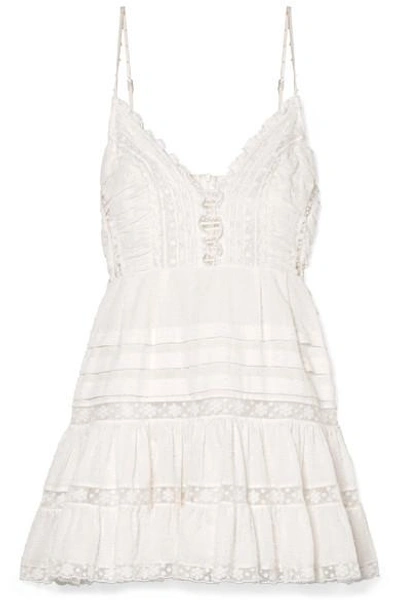 Shop Zimmermann Iris Lace-paneled Swiss-dot Cotton Mini Dress In Ivory