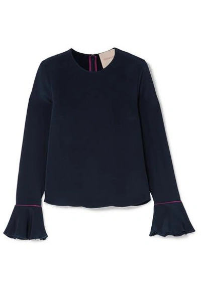 Shop Roksanda Saba Satin-trimmed Silk-crepe Blouse In Midnight Blue