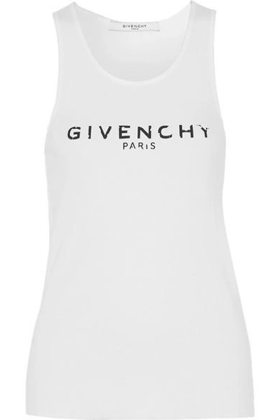 Shop Givenchy Printed Ribbed Stretch-cotton Jersey Tank In White