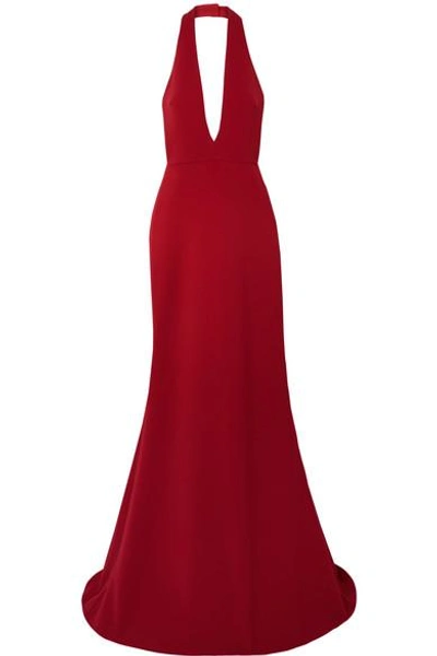 Shop Reem Acra Crepe Halterneck Gown In Red