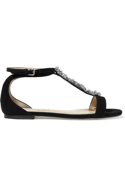 Shop Jimmy Choo Averie Crystal-embellished Suede Sandals In Black