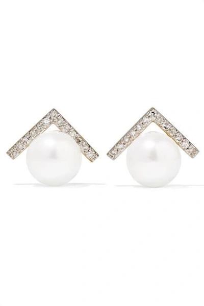 Shop Mateo 14-karat Gold, Diamond And Pearl Earrings