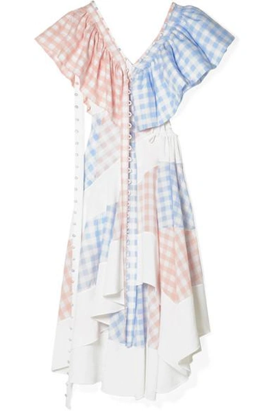 Shop Loewe Convertible Cutout Twill And Gingham Poplin Dress In Blush